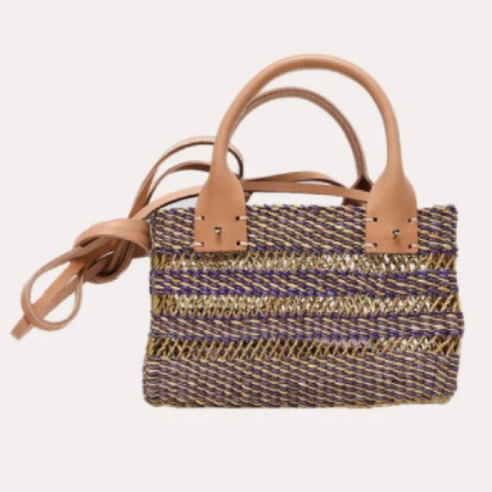 MUUN Carrie Duca Woven Handbag with Tan Leather Straps
